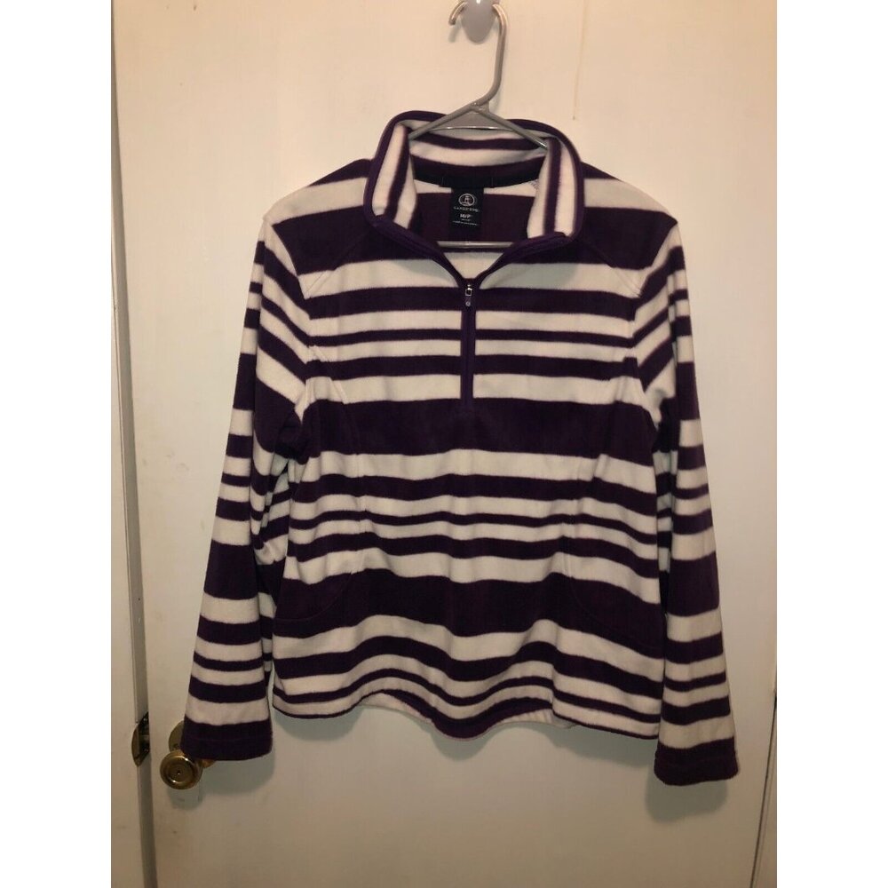 NEW Lands End Womens SZ Medium Petite Striped 1/4 Zip Pullover Sweatshirt